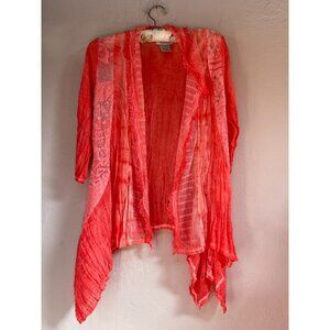 Anis A Womens Small Open Front Pleated Lace Trim Asymmetric Cardigan Orange
